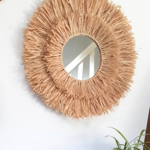 mirror in raffia, boho, ethnic, vegetable fiber, sun mirror,