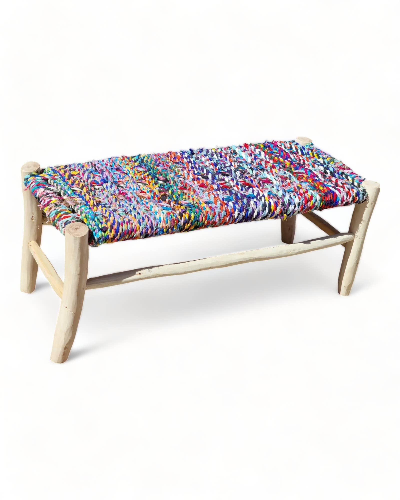 Moroccan bench in solid wood and boucherouite - Image 3