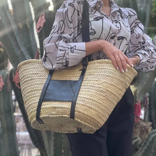 Handmade Straw Basket Bag Leather Handles | French basket