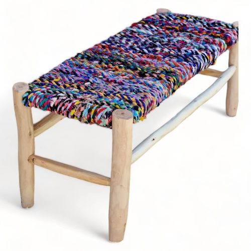 Moroccan bench in solid wood and boucherouite