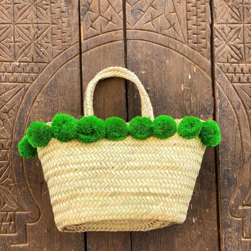 baby straw basket small pompom : French Basket, straw bag