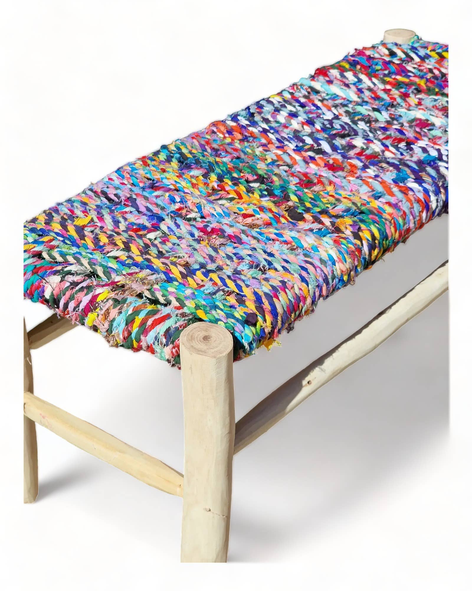Moroccan bench in solid wood and boucherouite - Image 4