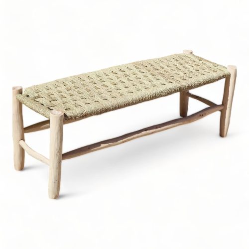 Moroccan bench with palm leaf cord , Handmade Solid wooden