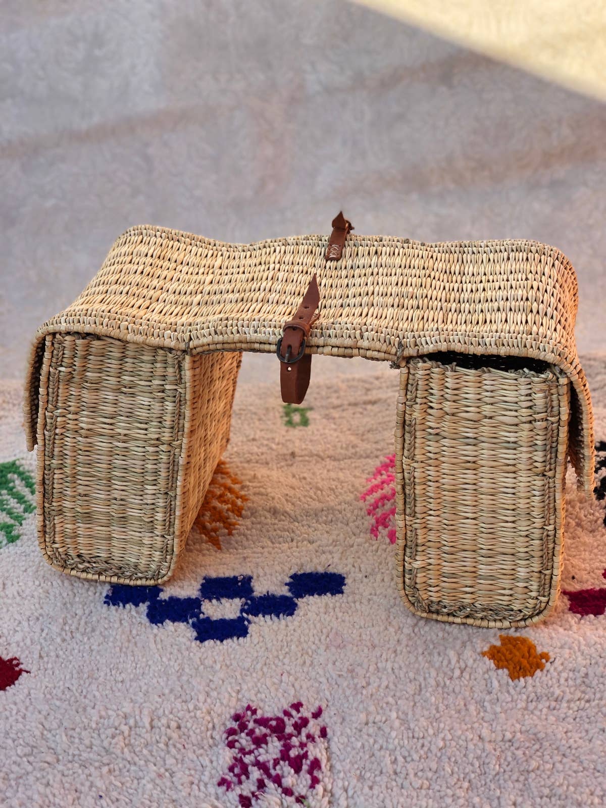 Handmade Moroccan Wicker Double Bicycle Basket - Boheme - Image 8