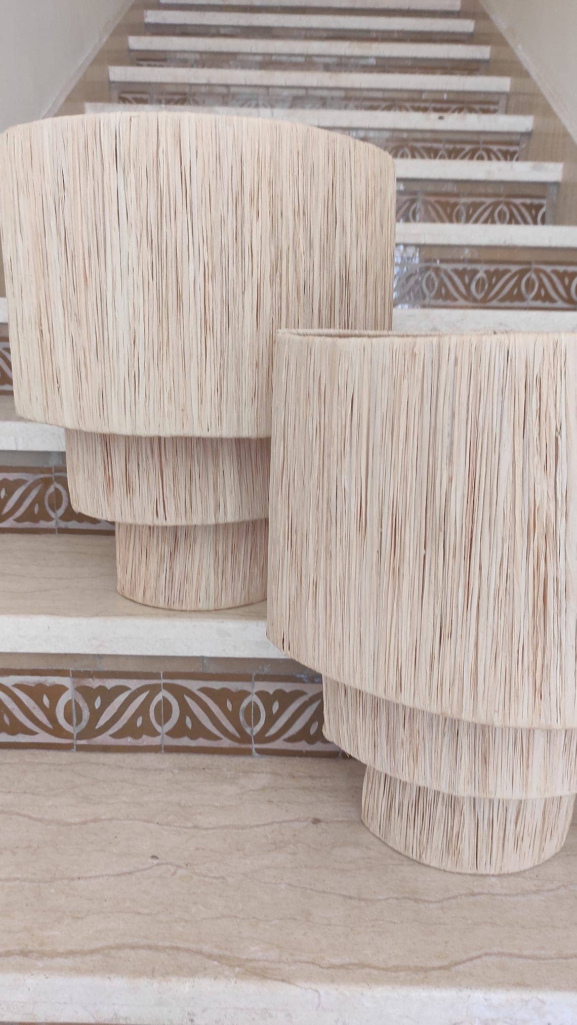 hand woven raffia Sconces - raffia Chandelier Moroccan Lamps - Image 3