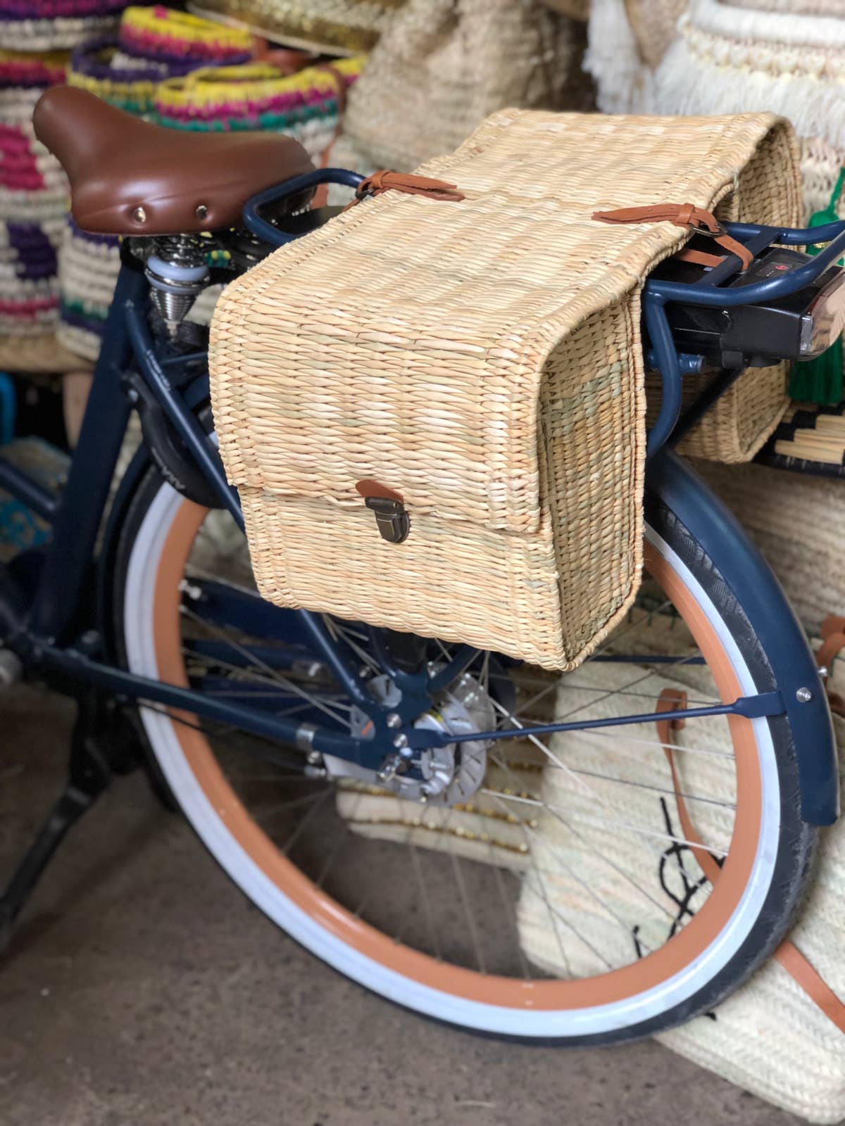Handmade Moroccan Wicker Double Bicycle Basket - Boheme