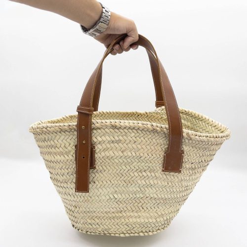 French Basket Straw Beach Bag With Leather Handles