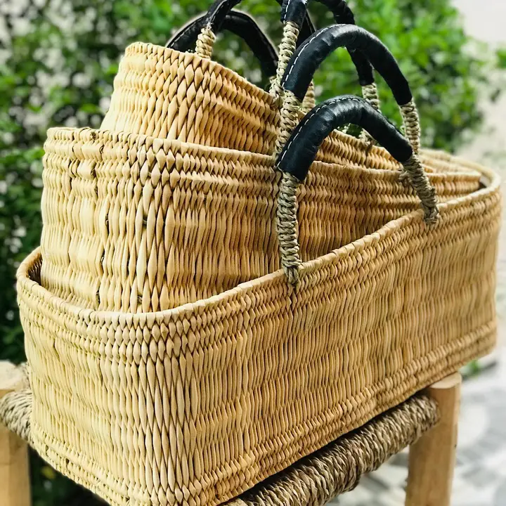 Reed Baskets with Leather Handles 3 set - Image 2