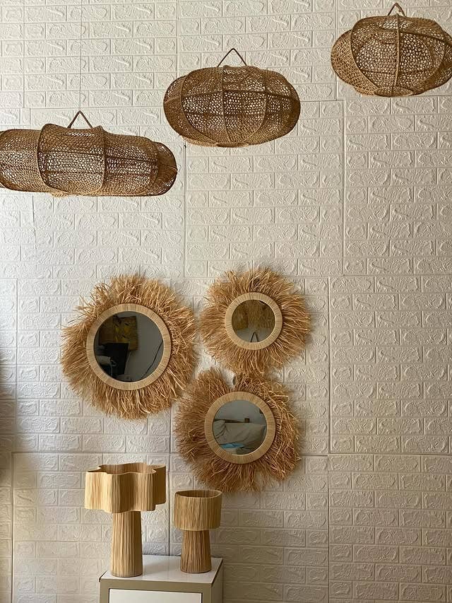 Handwoven Raffia Wave Pendant Light Shade - Image 2