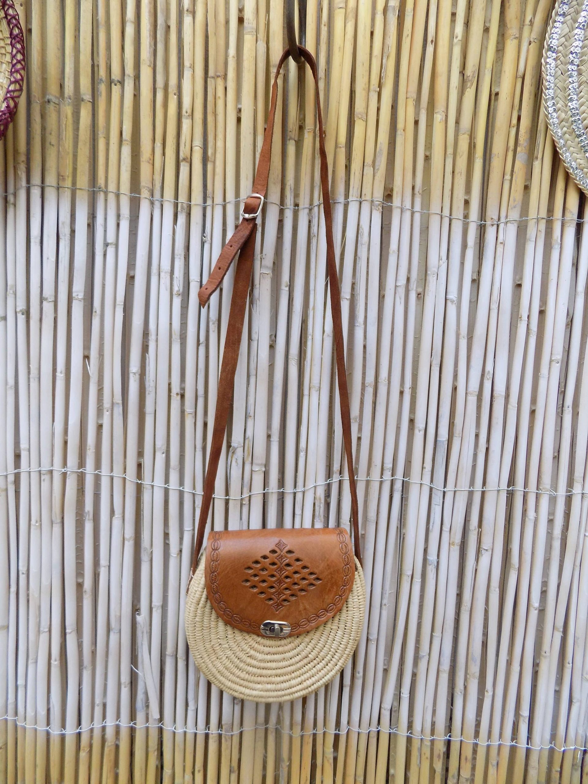 Boho Moroccan Raffia Round Bag - Image 2