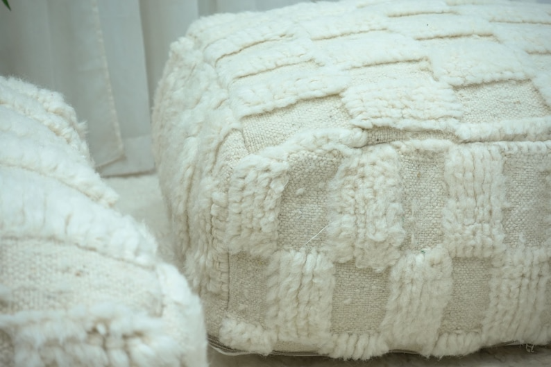 Handcrafted Beni Ourain Wool Pouf Cover - Image 4