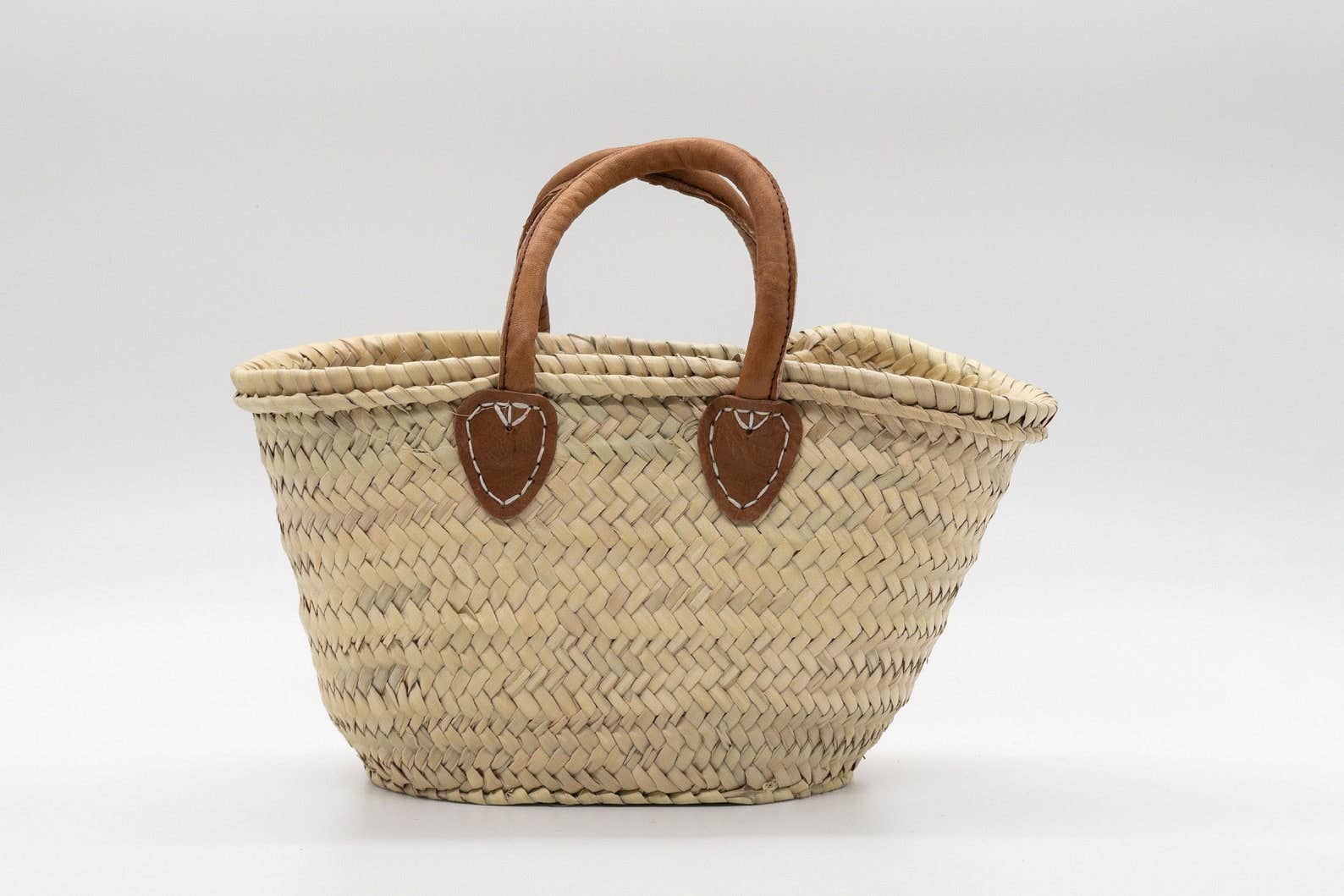 Small French Market Basket with Leather Handles - Image 2