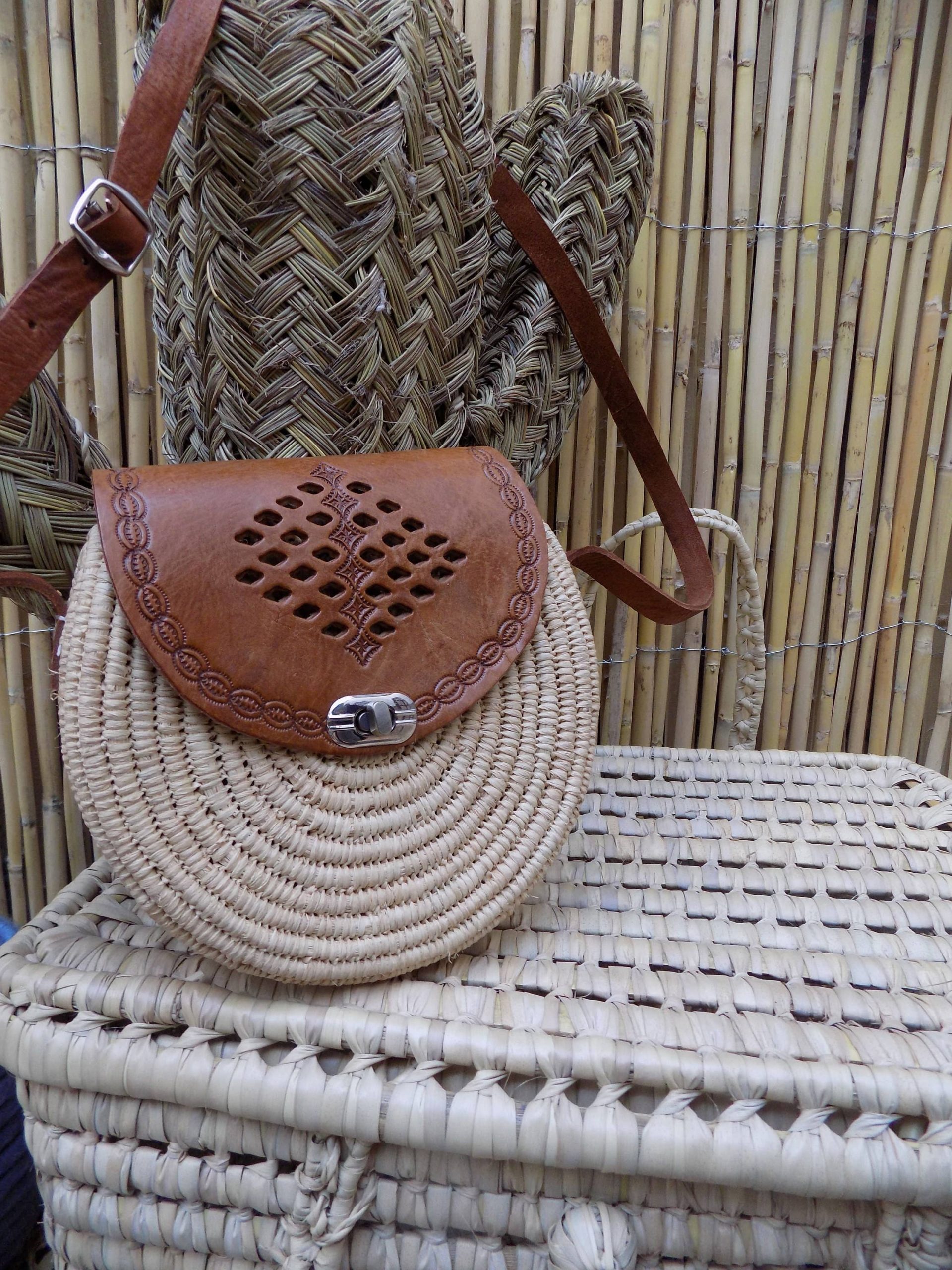 Boho Moroccan Raffia Round Bag - Image 5