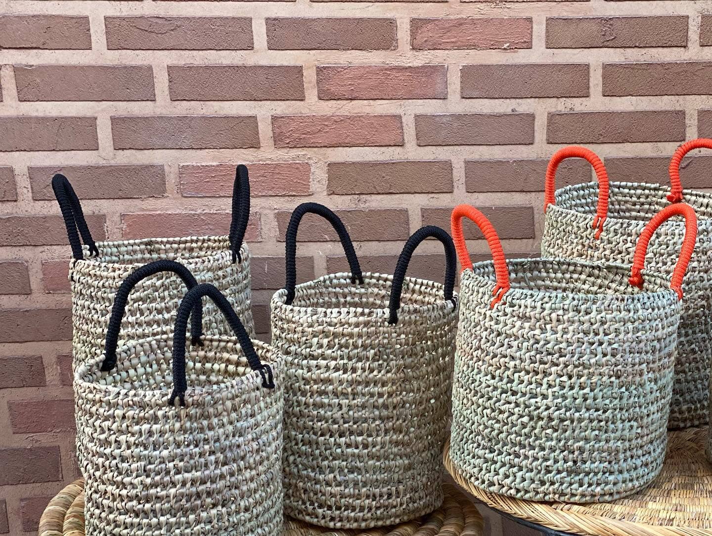 Handwoven Boho Storage Basket Set with Color Handles - Image 4