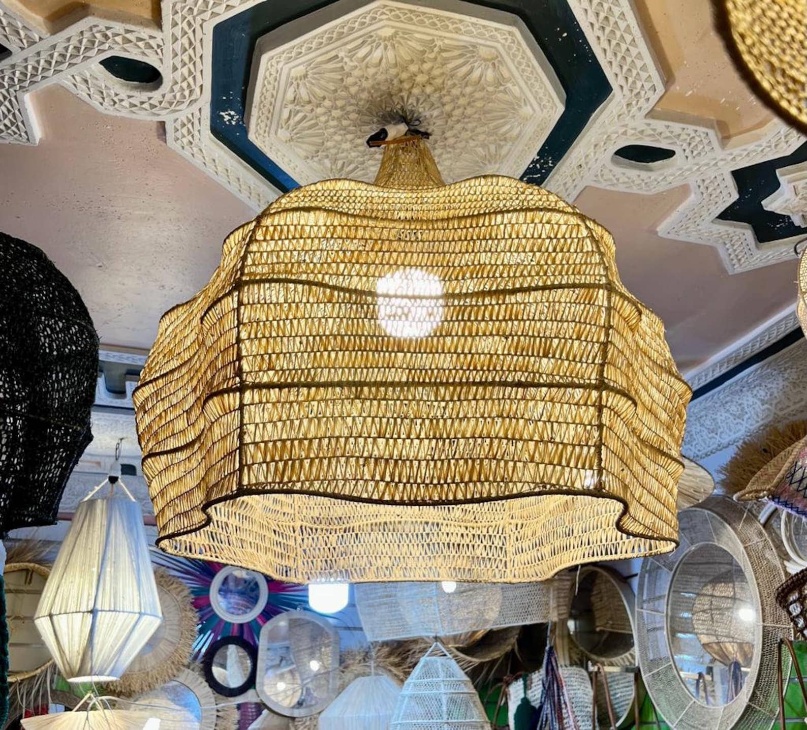 Style Wave rafia Chandelier, Natural Wicker Chandelier,