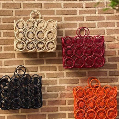 Handwoven Raffia Crochet Tote with Rattan Handles
