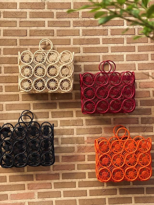 Handwoven Raffia Crochet Tote with Rattan Handles
