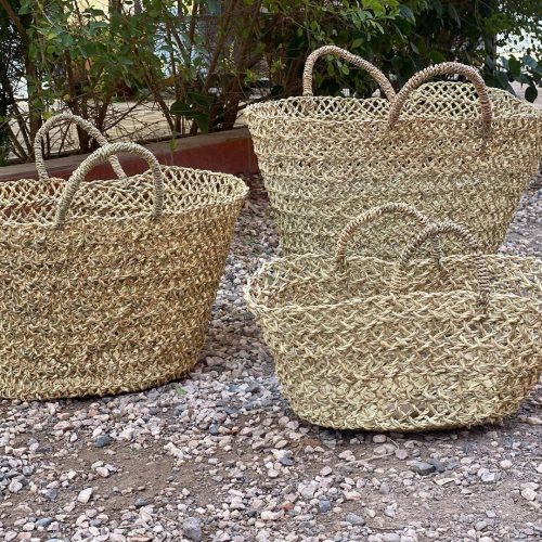 Handwoven Straw Market Basket – Natural Palm Leaf