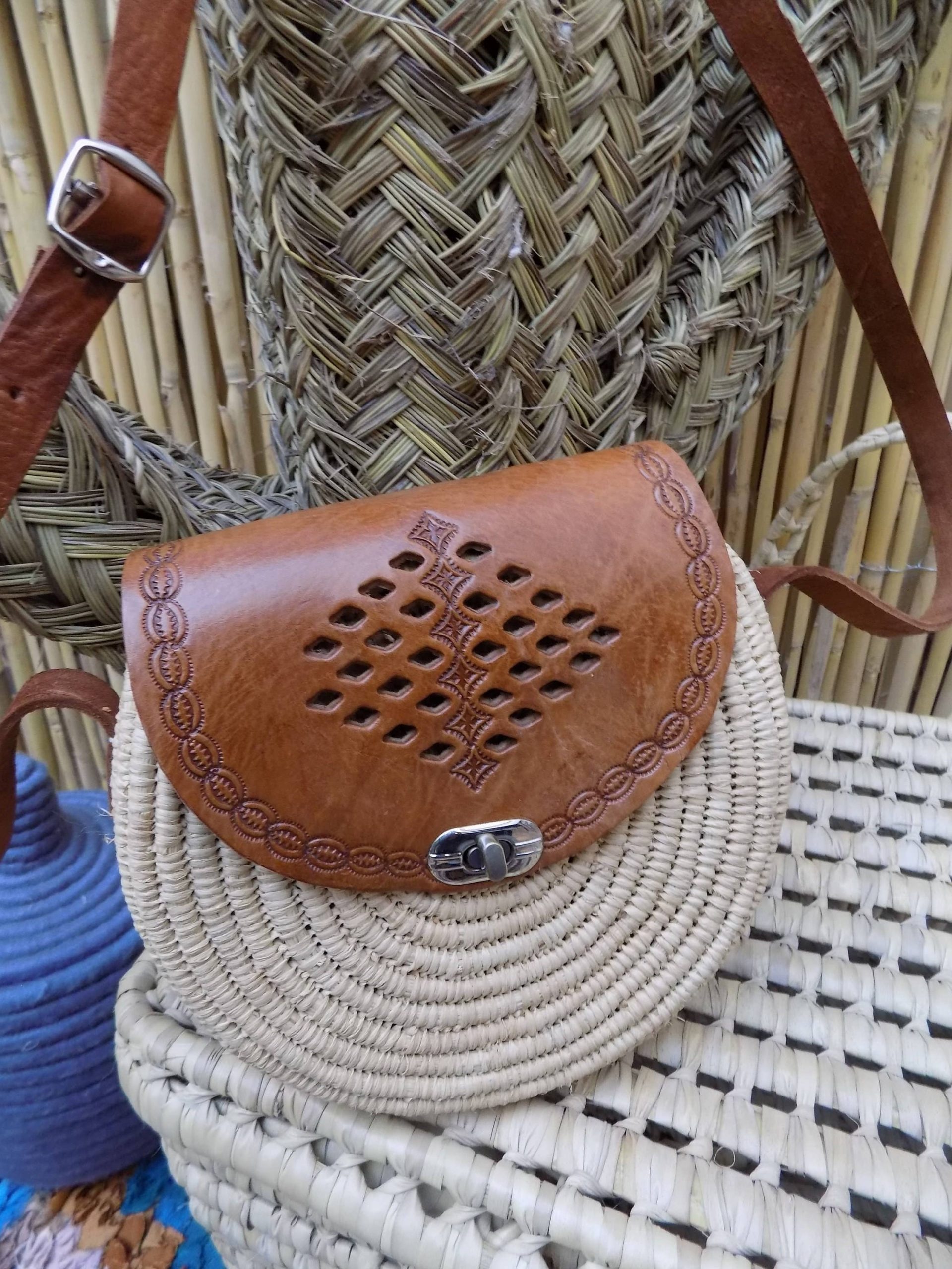 Boho Moroccan Raffia Round Bag