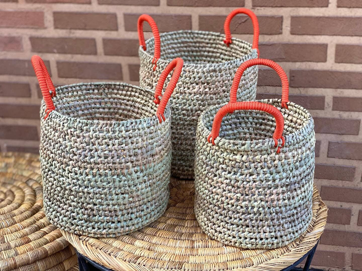 Handwoven Boho Storage Basket Set with Color Handles - Image 5