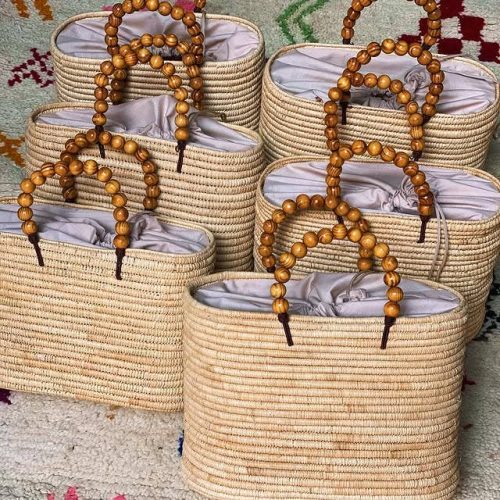 Handmade Raffia Bag with Wooden Bead Handles