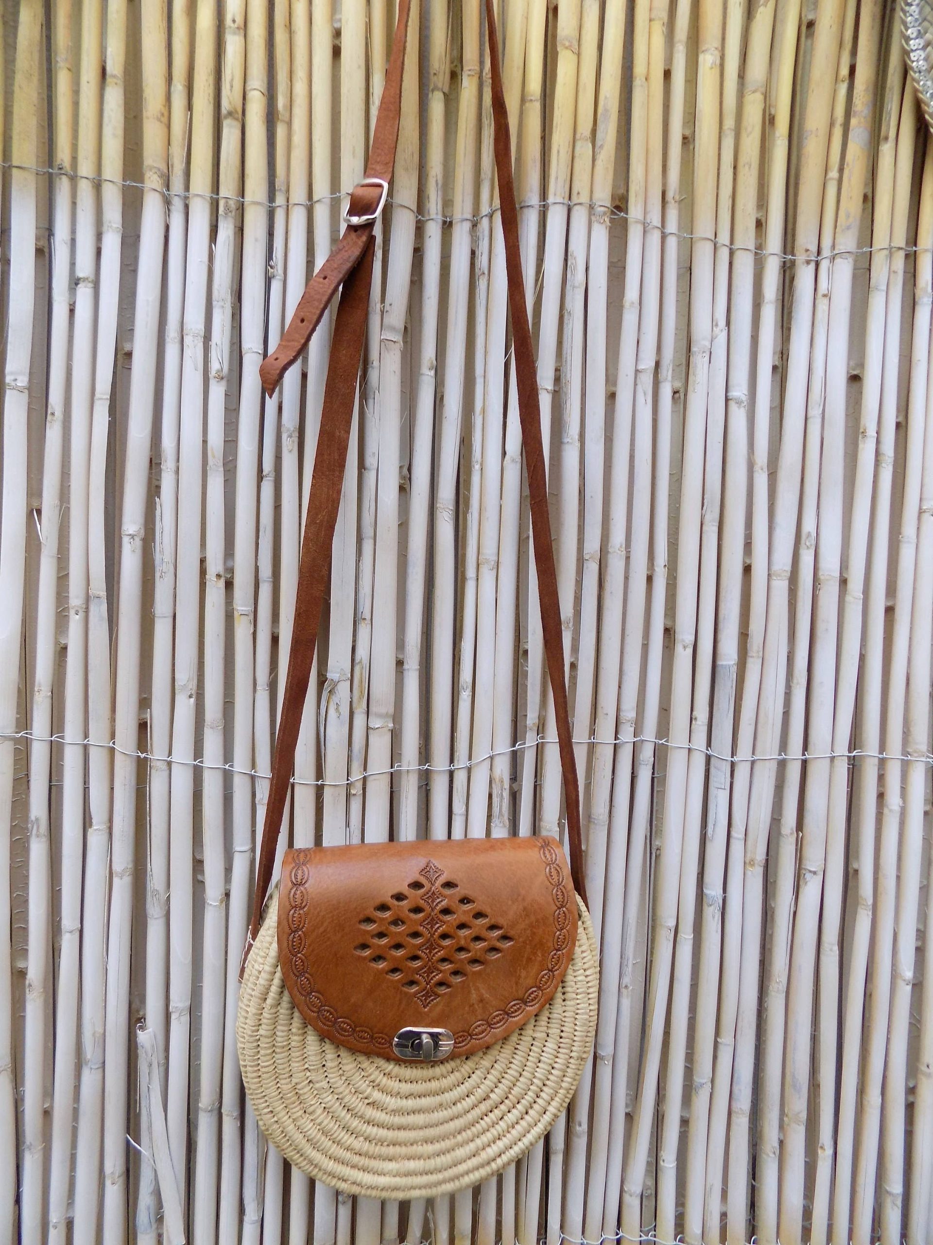 Boho Moroccan Raffia Round Bag - Image 3
