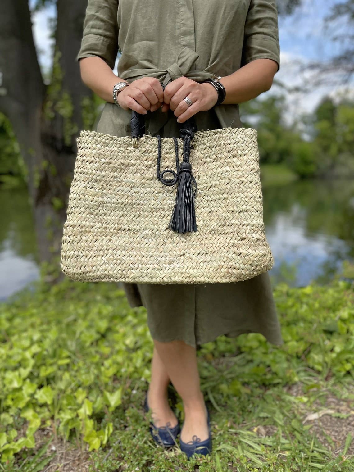 Bag with braided handles in leather - Image 4