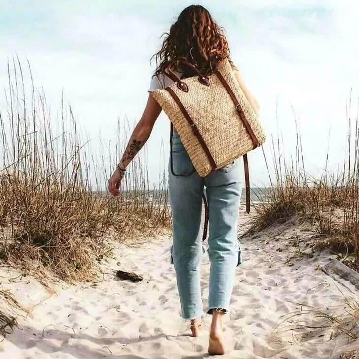 Backpack, Made Straw Bag, Shopping and Picnic Baskets nature - Image 3