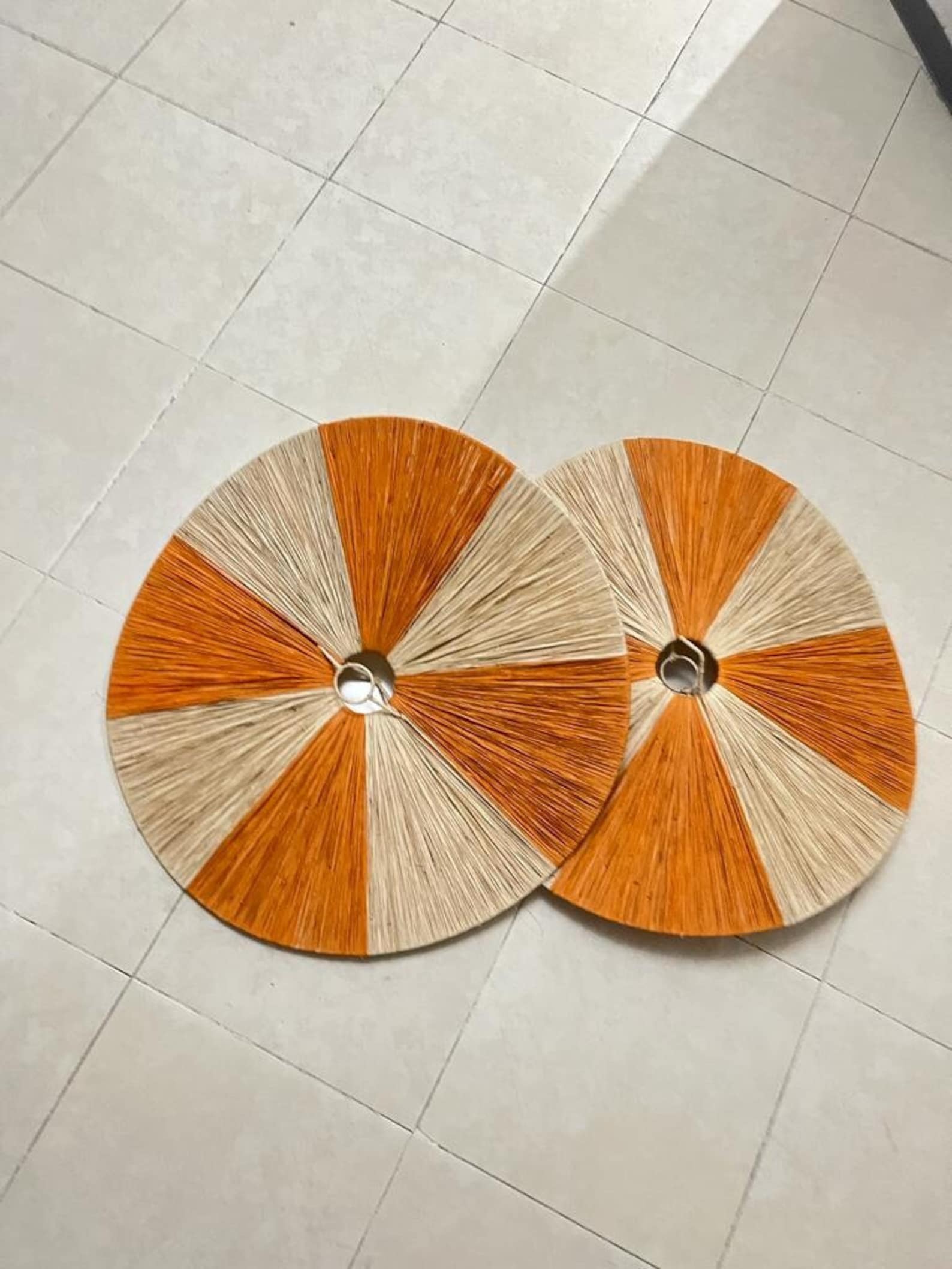 Handwoven Raffia Pendant Light with Color Panels - Image 2