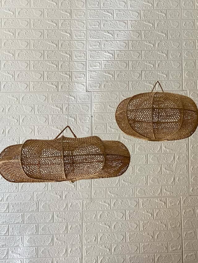 Handwoven Raffia Wave Pendant Light Shade