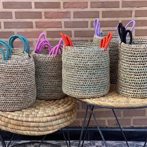 Handwoven Boho Storage Basket Set with Color Handles