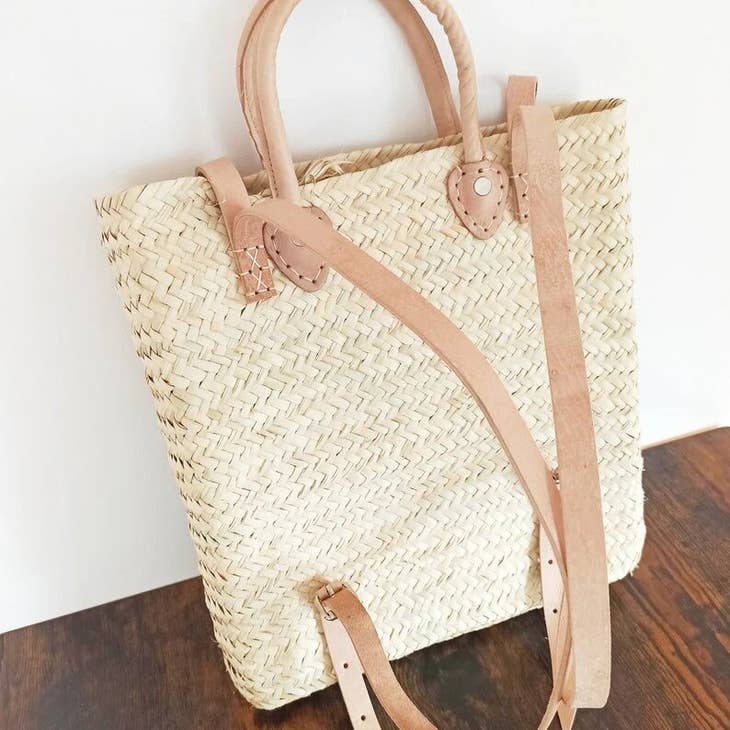 Backpack, Made Straw Bag, Shopping and Picnic Baskets nature - Image 6