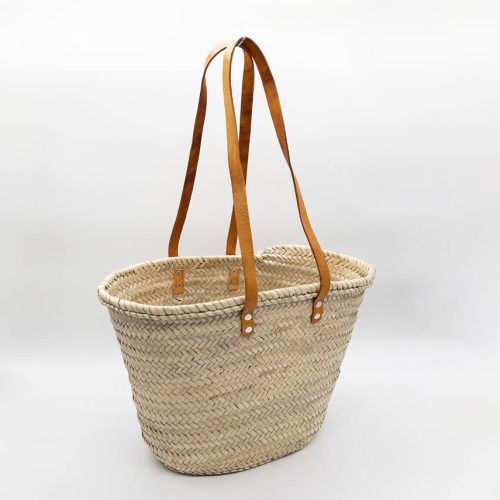 Handmade French Market Basket with Leather Handles
