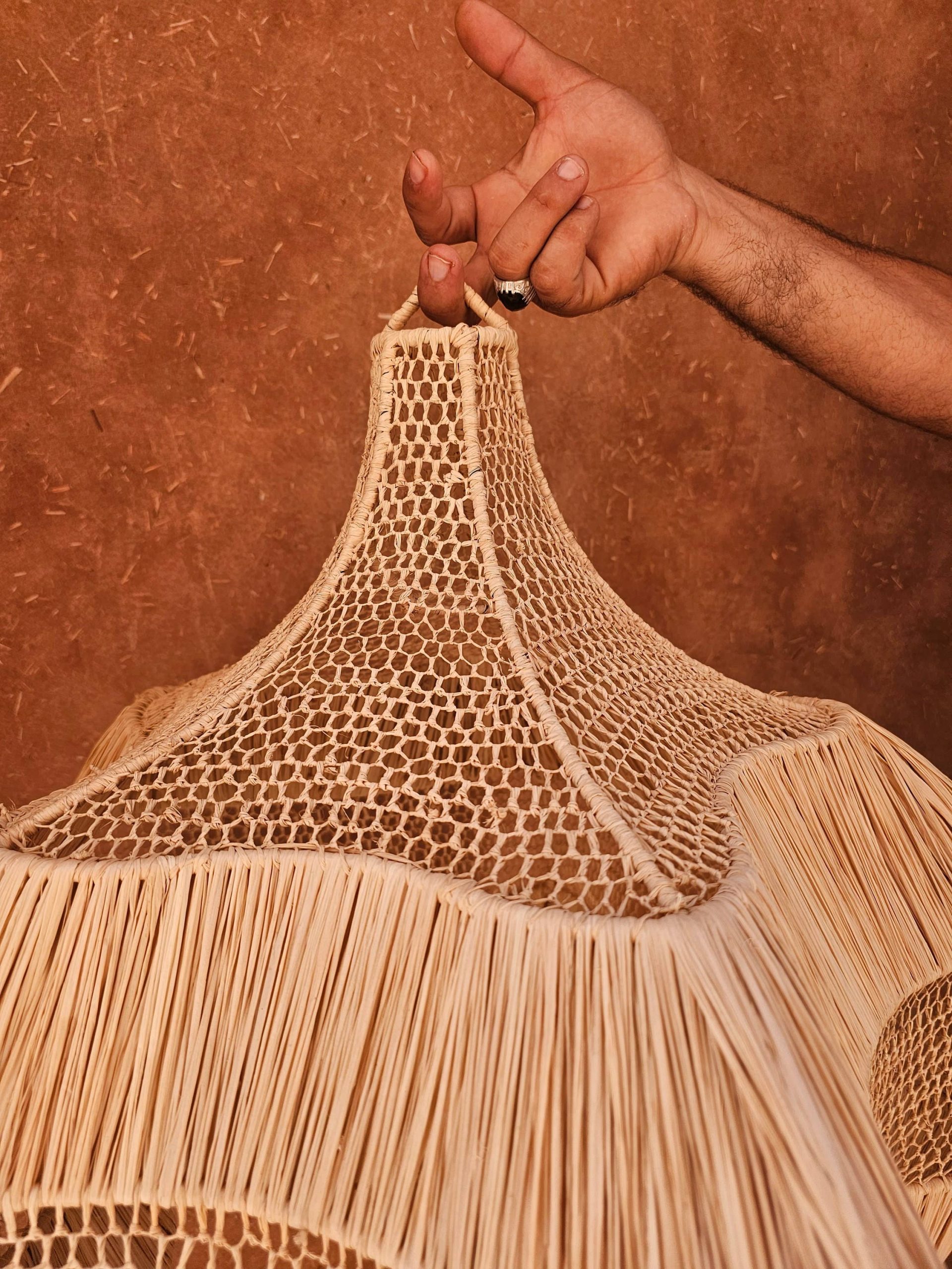 Handwoven Wave Raffia Pendant Light – Moroccan Boho - Image 2