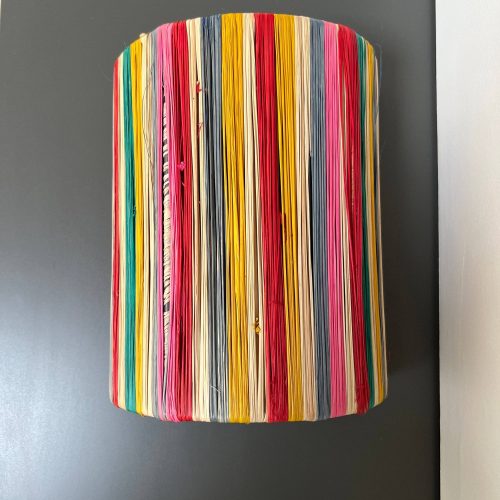 Handwoven Raffia Wall Lamp with Colorful Stripes