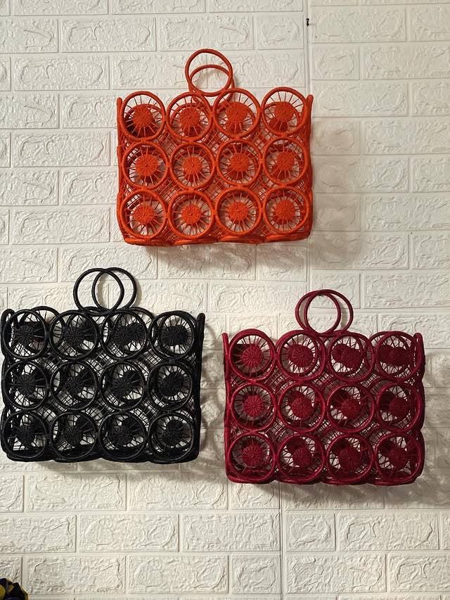 Handwoven Raffia Crochet Tote with Rattan Handles - Image 4