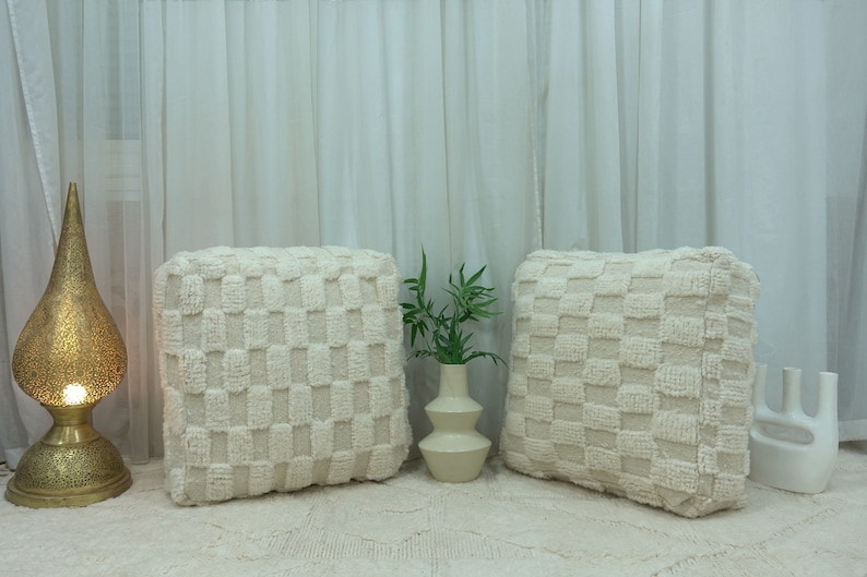 Handcrafted Beni Ourain Wool Pouf Cover - Image 3