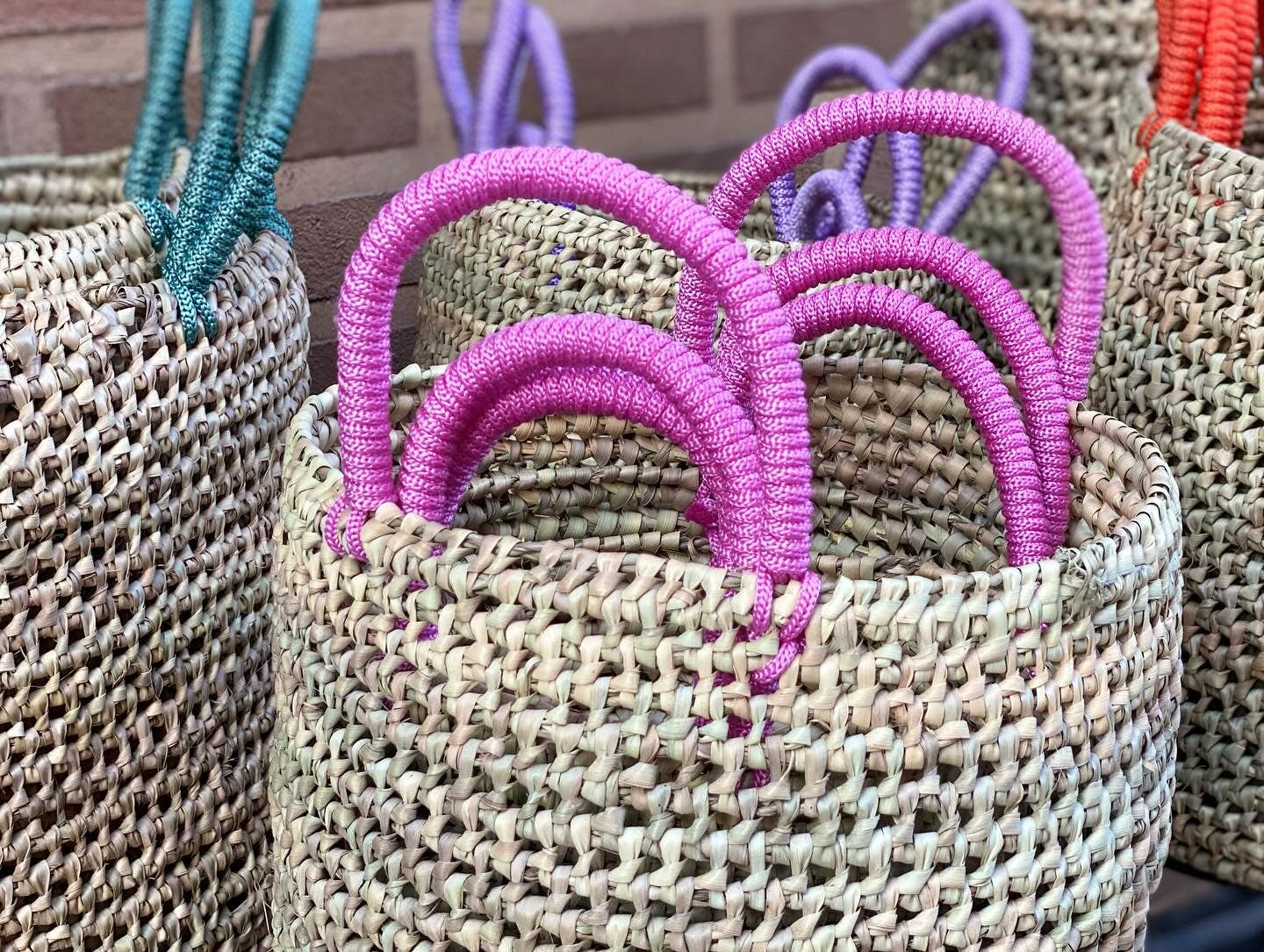 Handwoven Boho Storage Basket Set with Color Handles - Image 6
