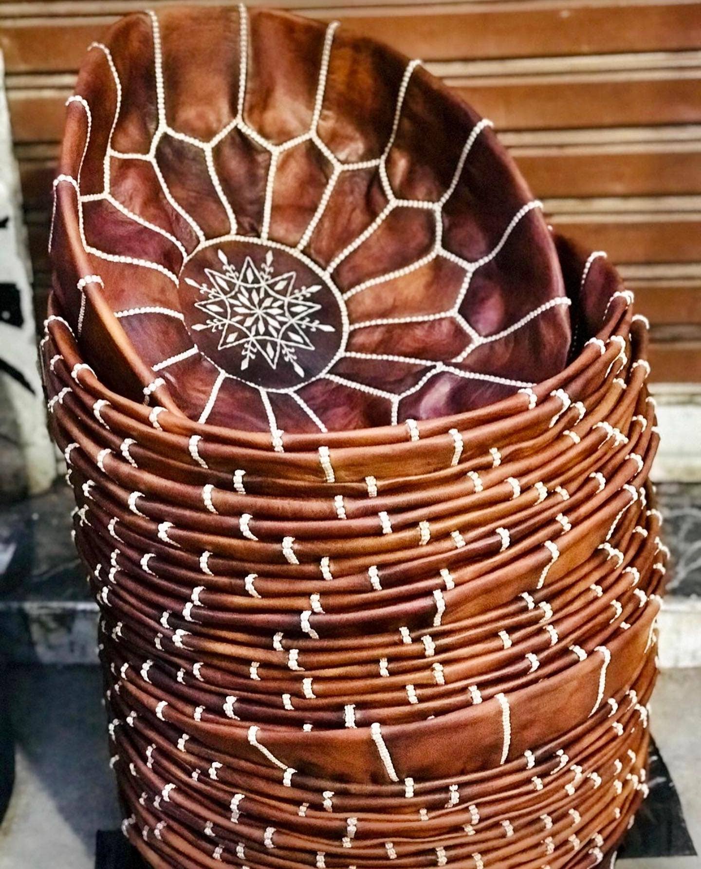 Handcrafted Moroccan Leather Pouf Ottoman - Image 2
