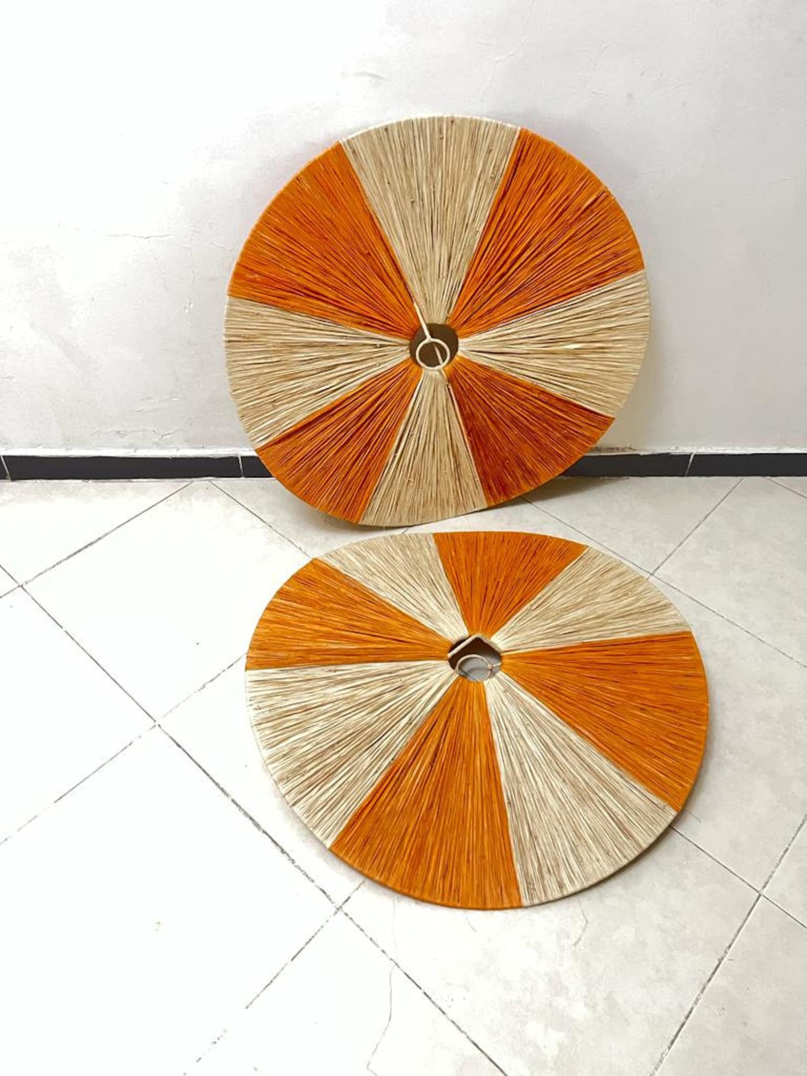 Handwoven Raffia Pendant Light with Color Panels - Image 5