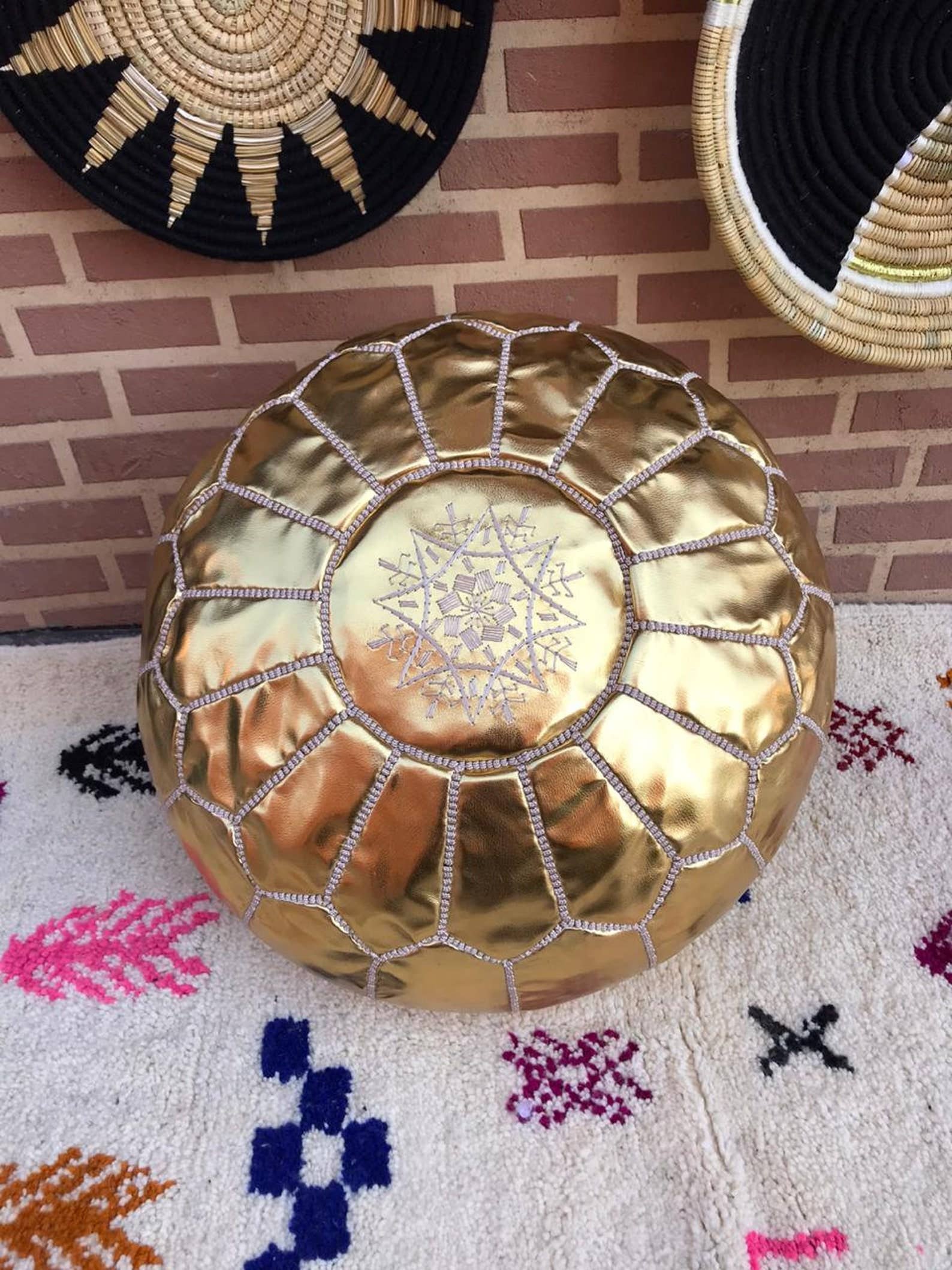 Handcrafted Moroccan Leather Pouf Ottoman - Image 3