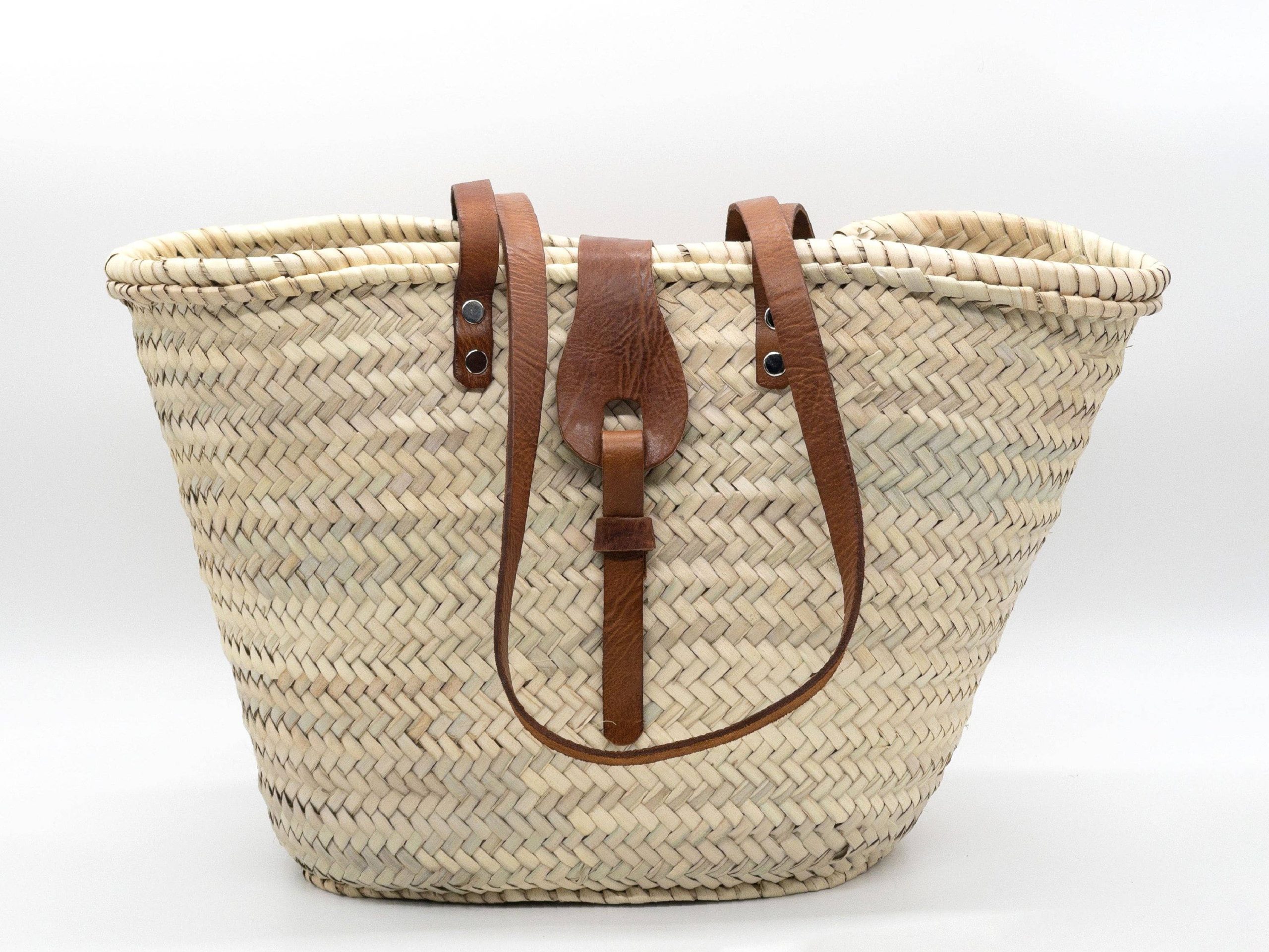 Handwoven Moroccan Straw Basket with Leather Handles - Image 5
