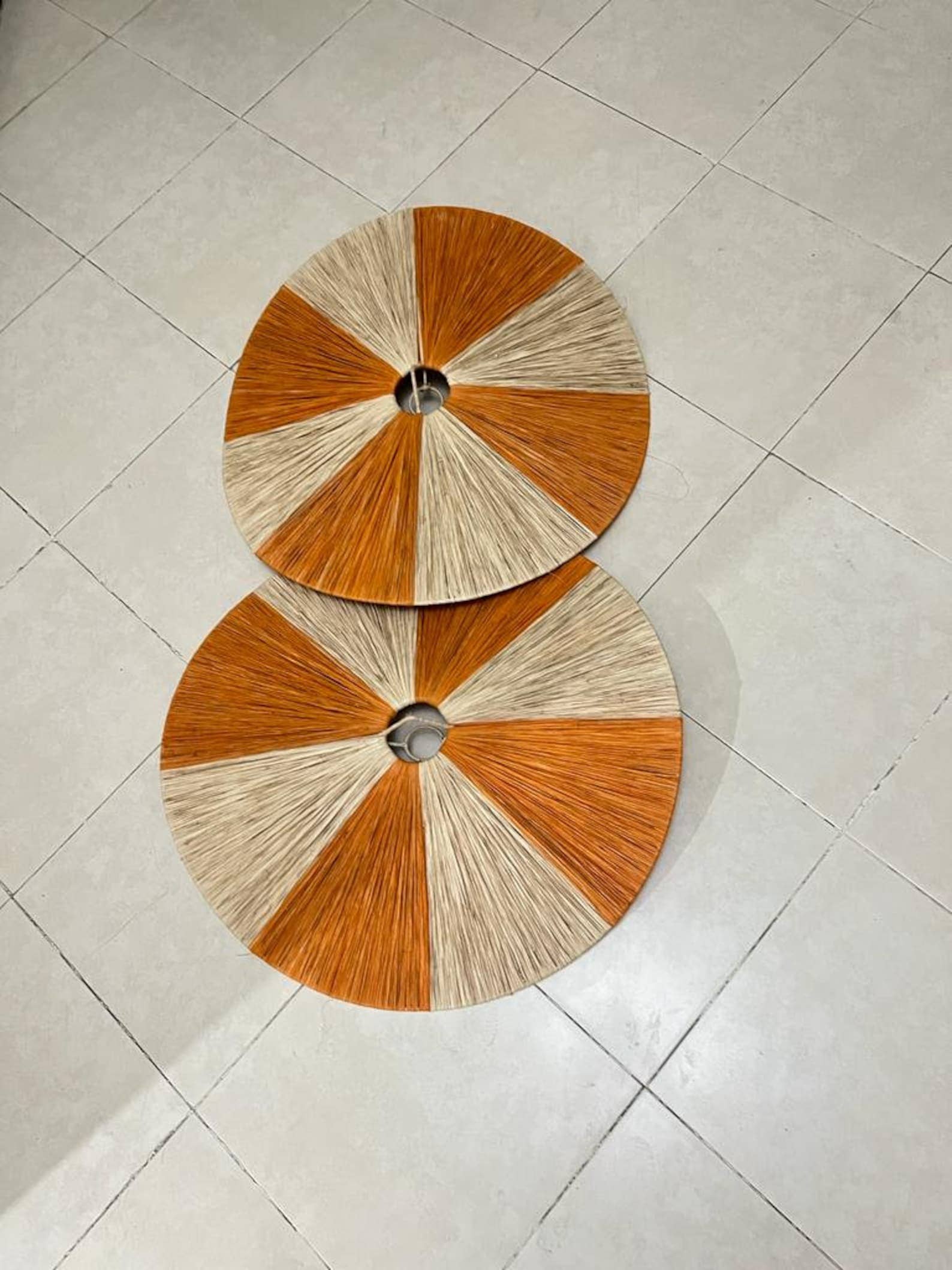 Handwoven Raffia Pendant Light with Color Panels - Image 3