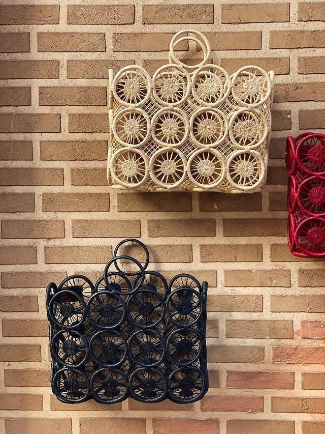 Handwoven Raffia Crochet Tote with Rattan Handles - Image 3