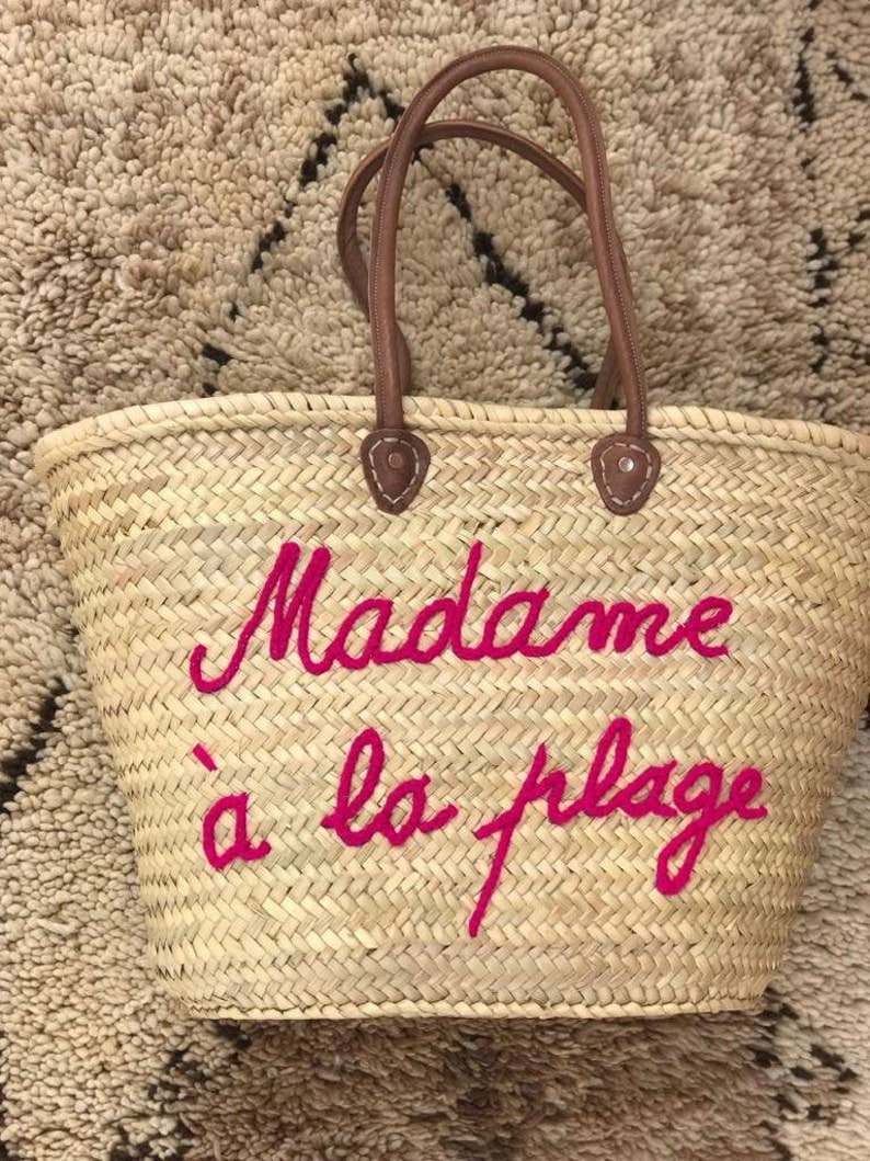 Personalized Handwoven Straw Basket with Embroidered Text - Image 3
