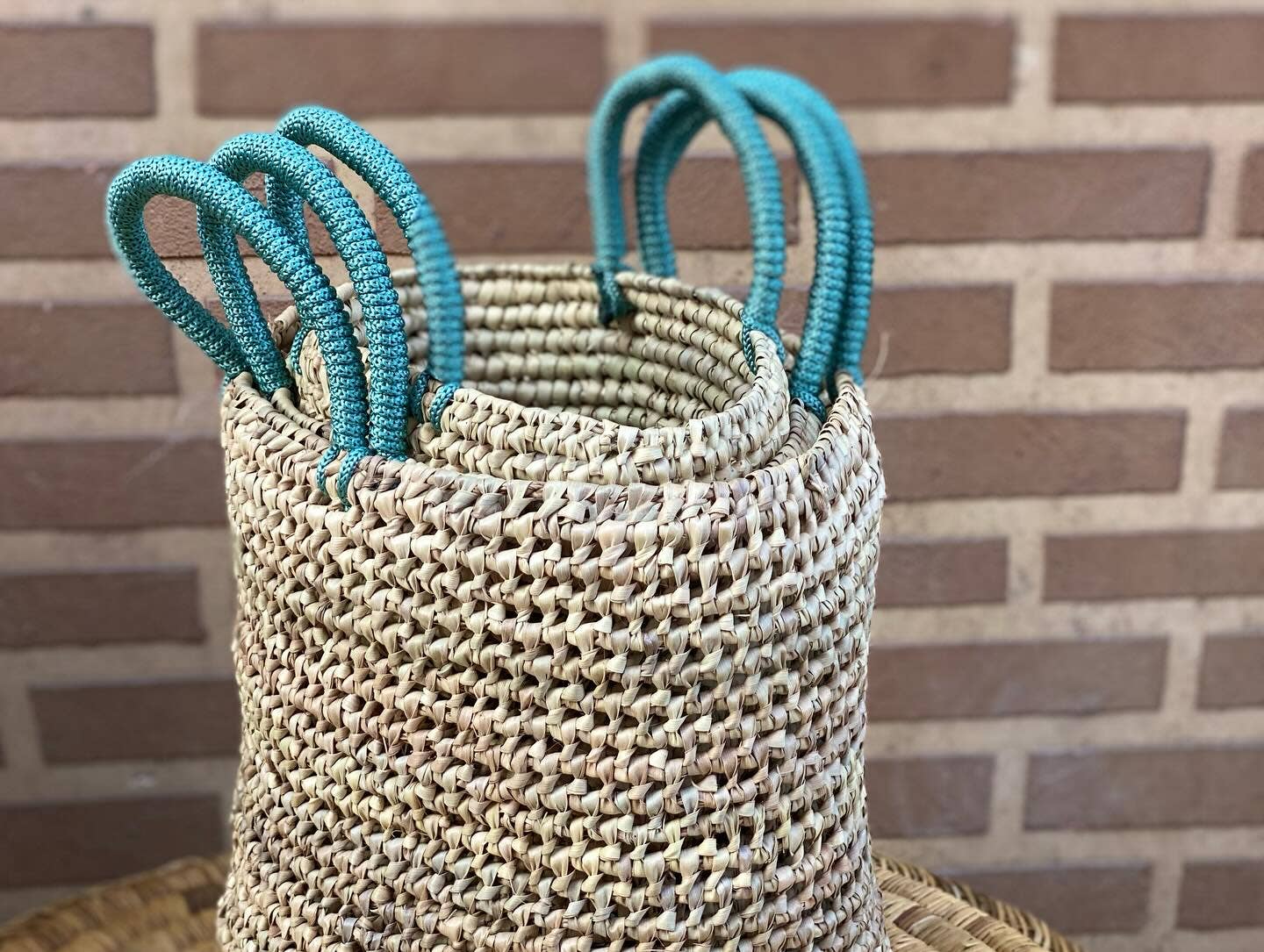 Handwoven Boho Storage Basket Set with Color Handles - Image 2