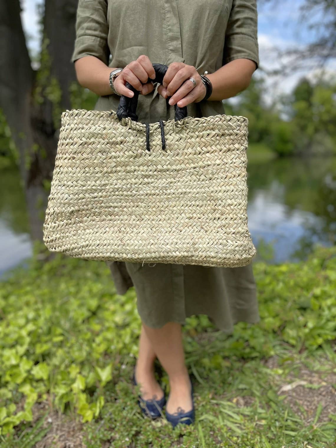 Bag with braided handles in leather - Image 3