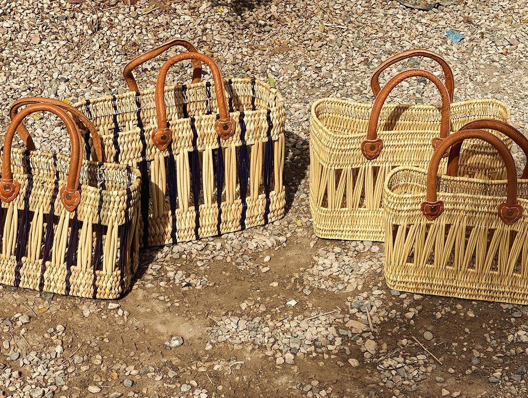Handwoven Reed Basket Set with Leather Handles (Set of 2) - Image 4