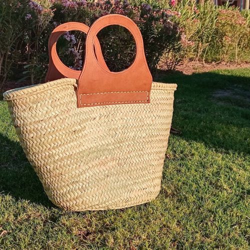 Handwoven Straw Tote with Wide Leather Handles