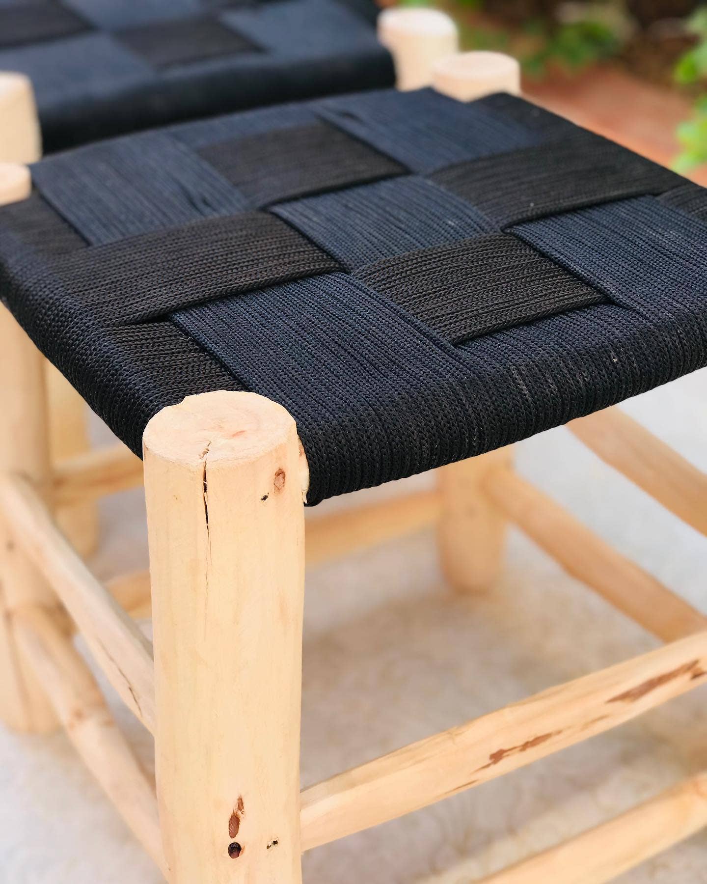 Handwoven Wooden Stool with Woven Seat - Image 2